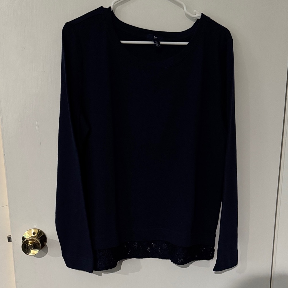 Gap Navy Women's Navy Long-Sleeve Lace-Hem Top